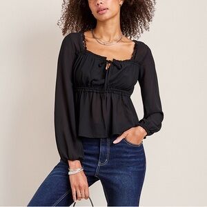 Francesca’s Sherry Black Long Sleeve Tie Front Blouse